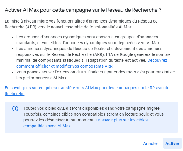Capture d'écran Google Ads